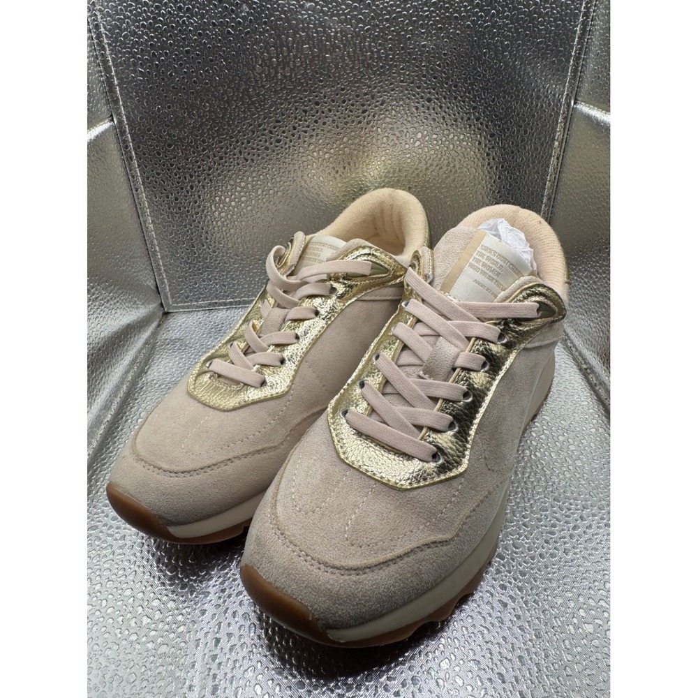 Anne Klein AKRUNNER Beige Gold Metallic‎ Lace Up Sneakers Kids Size 6 SF3244